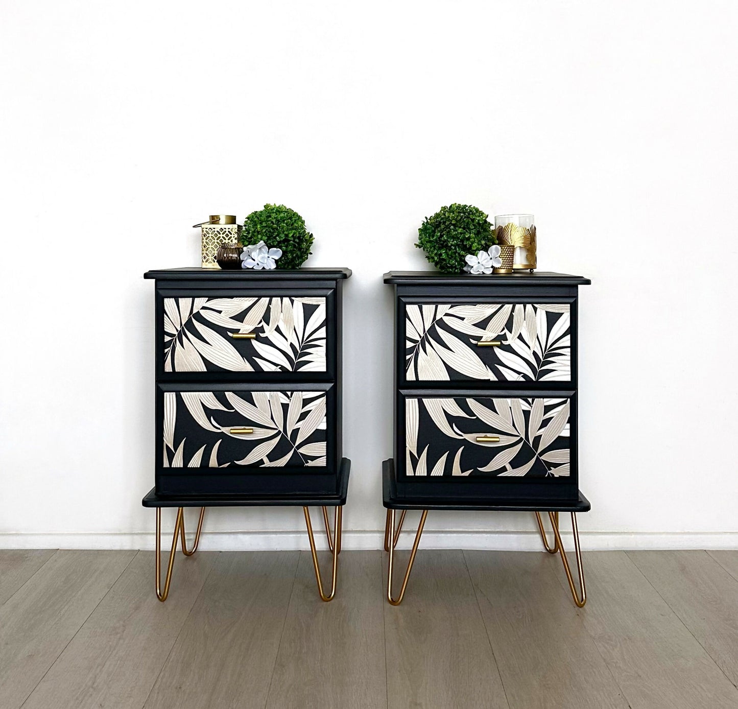 Black and Gold Leaf Bedsides drawers