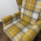 Modern Tartan Fireside Armchair – Upholstered Accent Chair in Mustard, Blue & White