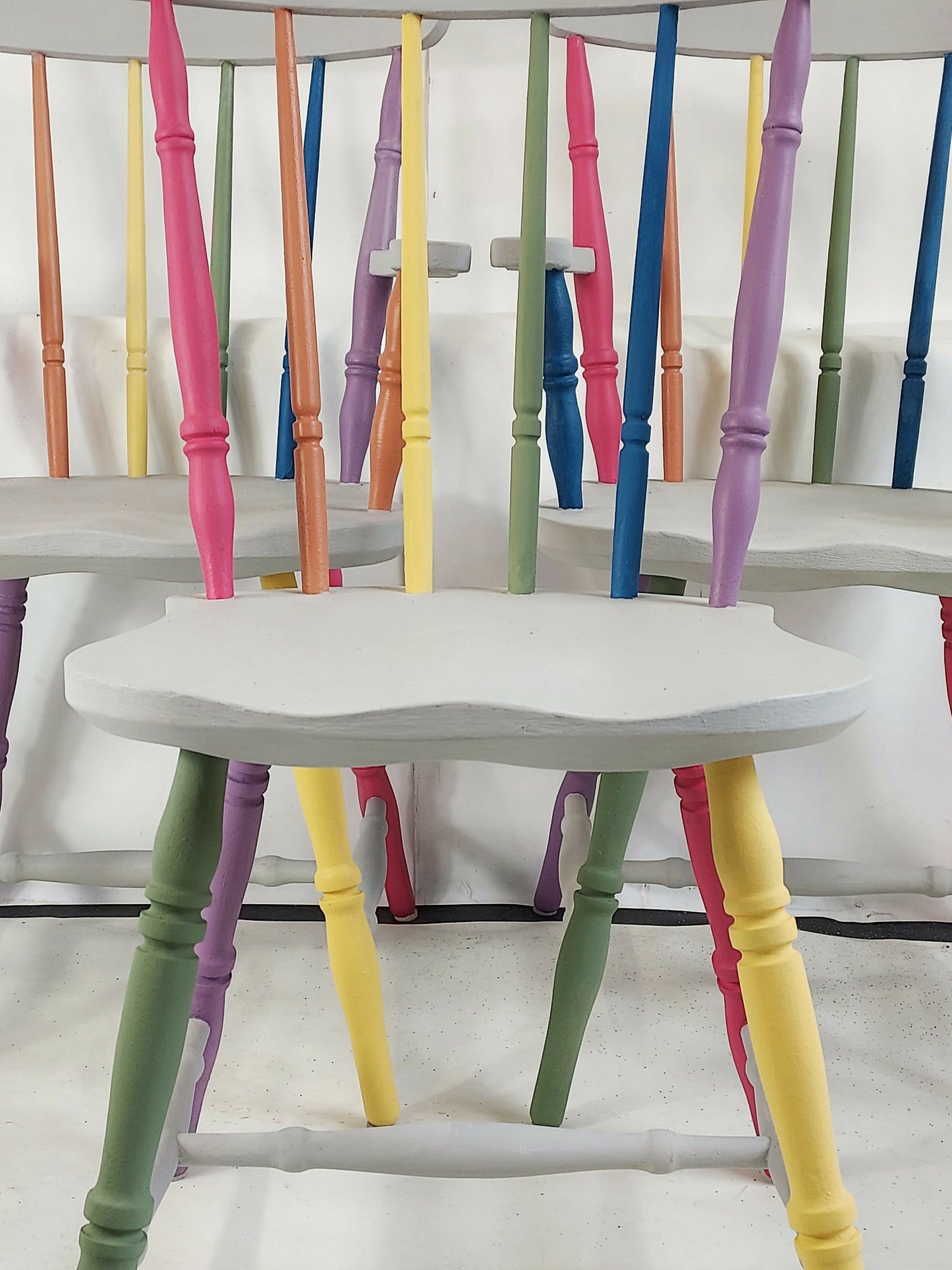 Rainbow Colour Solid Wood Farmhouse Dining Table And Chairs