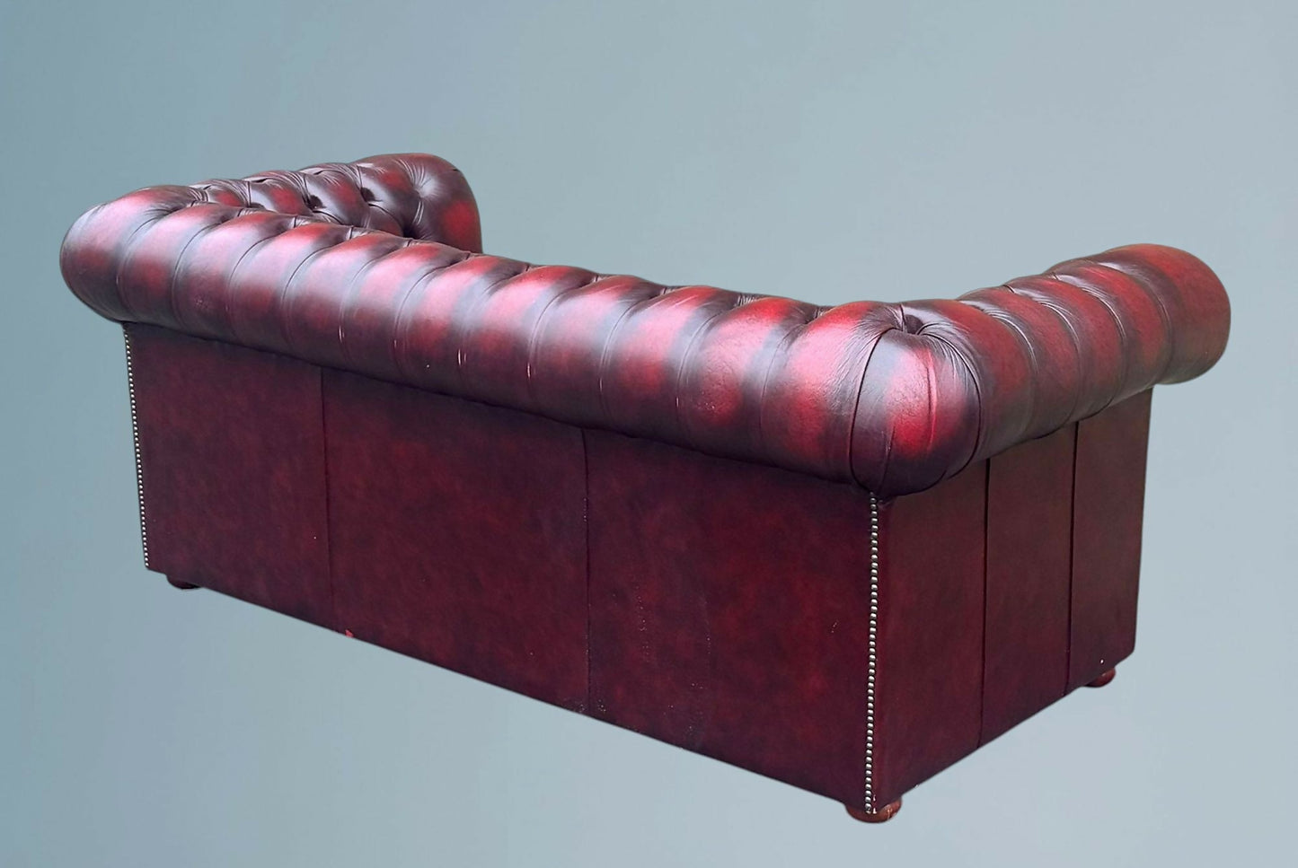 English Oxblood Leather Chesterfield Three Seater Sofa