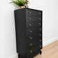 Refurbished Matte Black G Plan E Gomme tallboy chest of drawers, dresser, bedroom furniture, sideboard, brass, mid century modern, Vintage