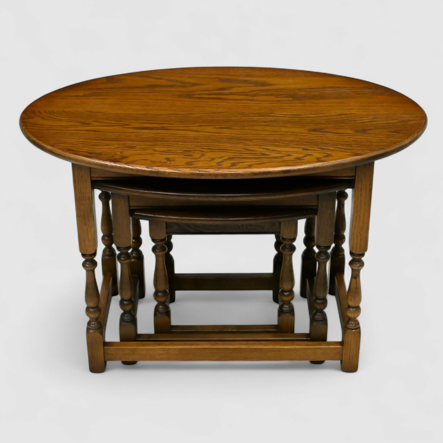 Old Charm Oval Nest of Tables in Light Oak Model 1990 VGC FREE UK Delivery. SBR10567/1006E