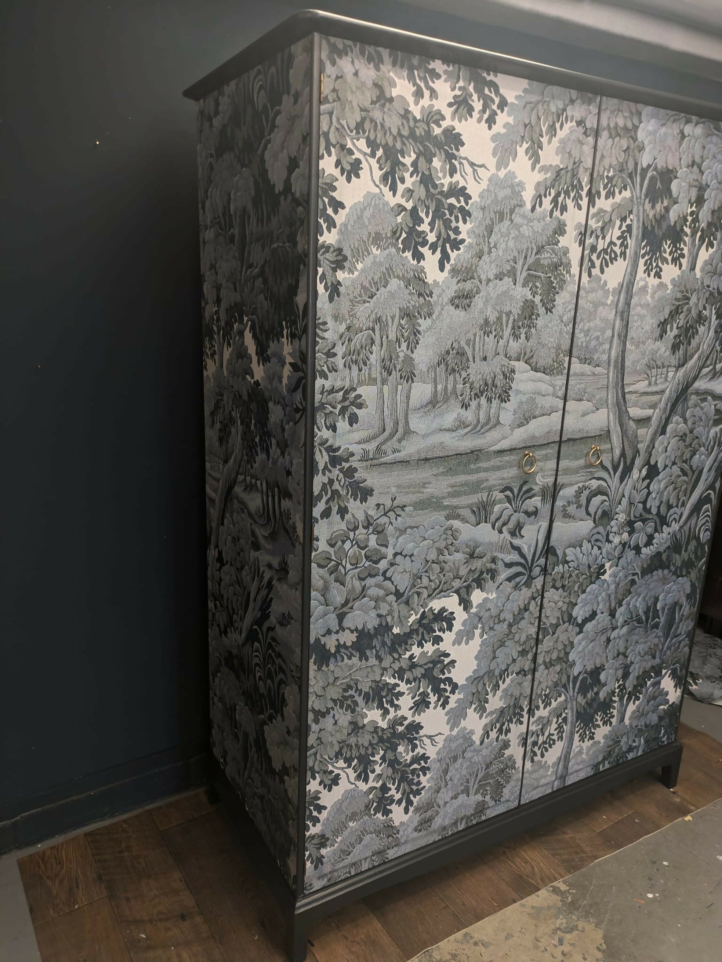 Upcycled Mid-Century Armoire Grey Woodland Stag Wardrobe, Custom Commission