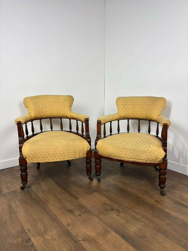 Pair of Edwardian Mahogany Upholstered Tub Chairs