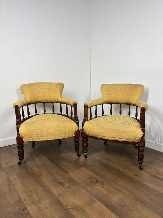 Pair of Edwardian Mahogany Upholstered Tub Chairs