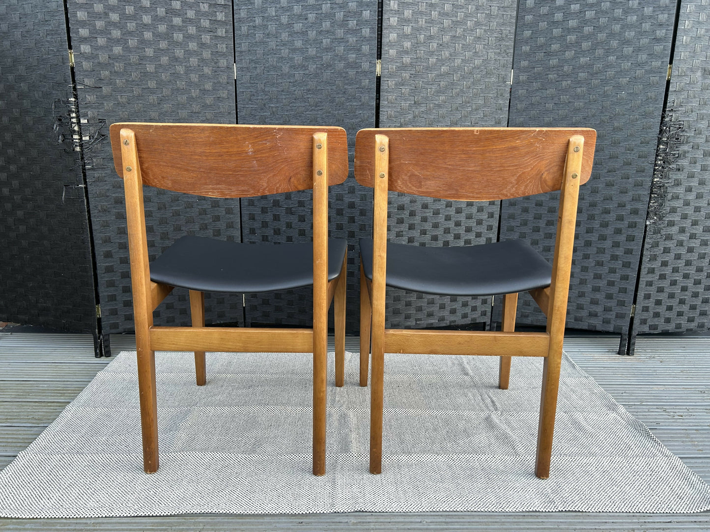 Pair of Vintage Mid-Century Danish Dining Chairs Black Vinyl