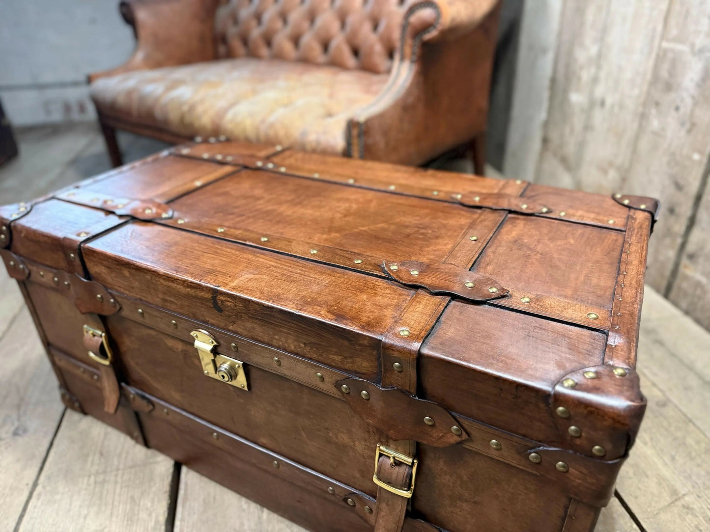Belting Leather Coffee Table, Leather Chest