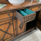 Antique 1920s Jacobean Revival Carved Oak Sideboard Geometric Buffet Cabinet