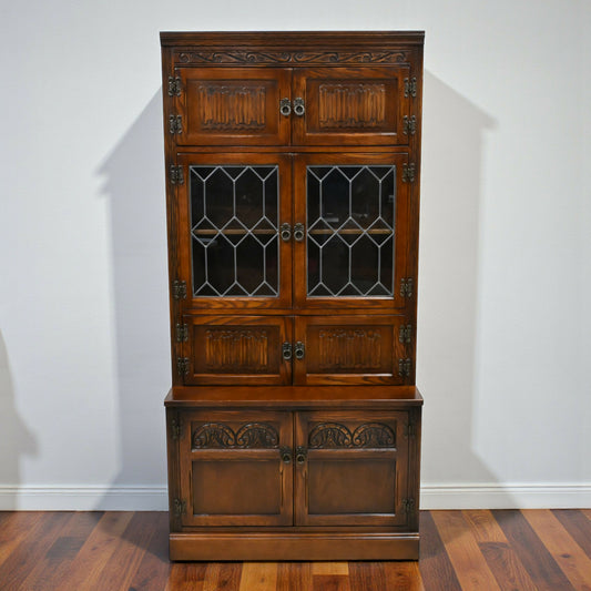 Old Charm Wall Unit Bookcase Display Cupboard Drawers Tudor Brown FREE Delivery