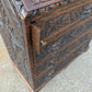 Antique Victorian tudor oak hand carved green man bureau dest chest drawers in