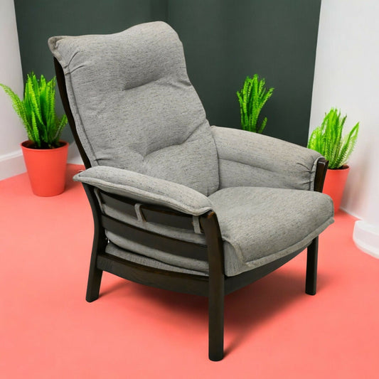 Ercol Saville Easy Chair Armchair Dark Finish Grey Upholstery FREE UK Delivery*. SBR10065/1202E