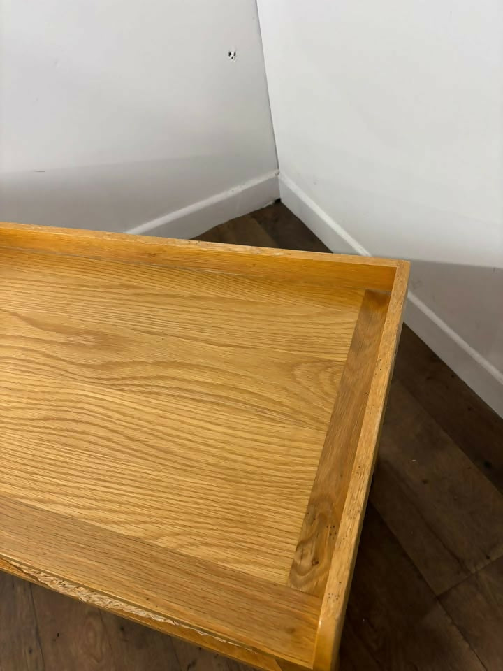 Modern Oak Storage Bench With Two Wicker Drawers