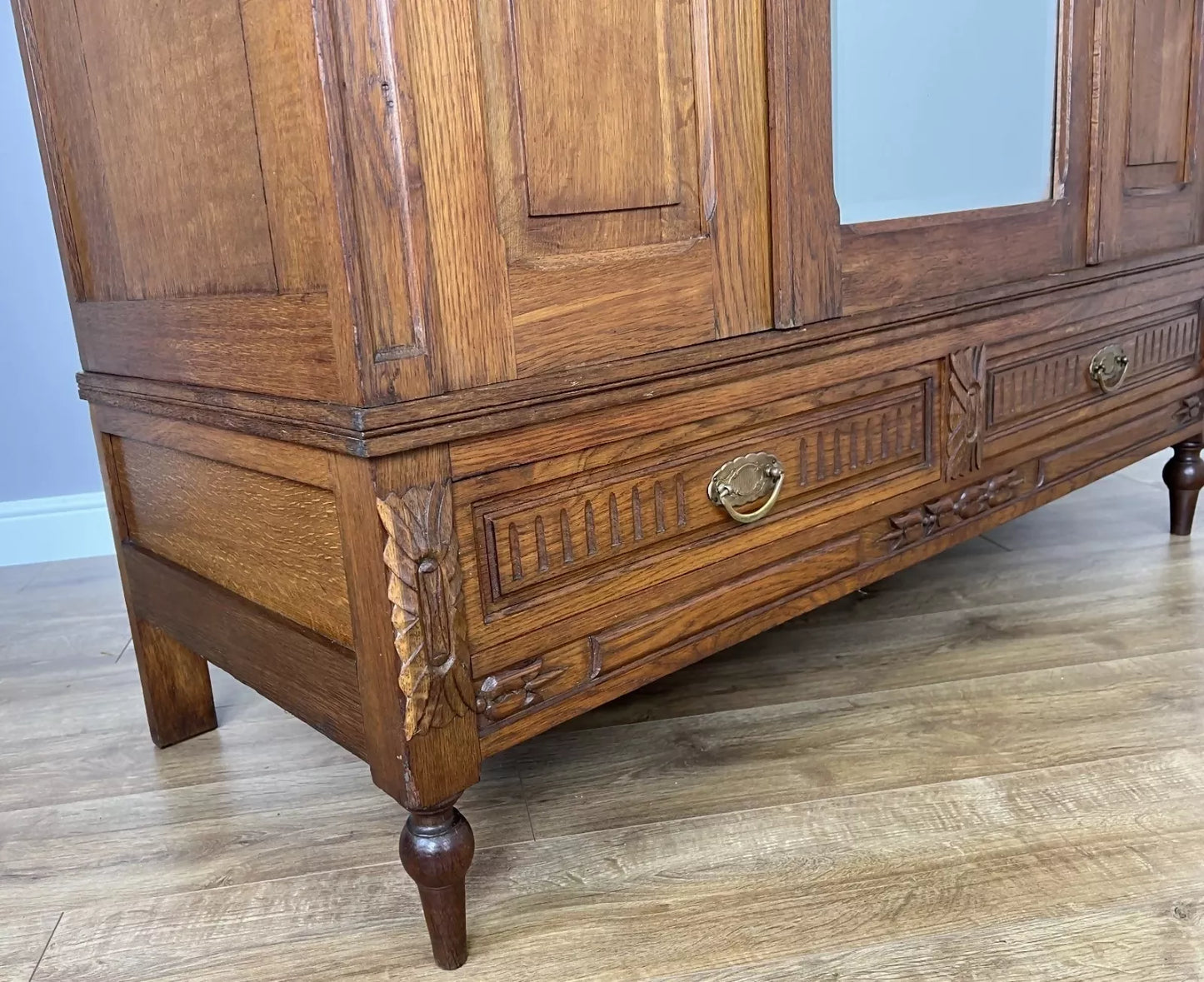 Wardrobe Antique French Oak Two Door Mirrored Carved Armoire Cabinet LOT 6097