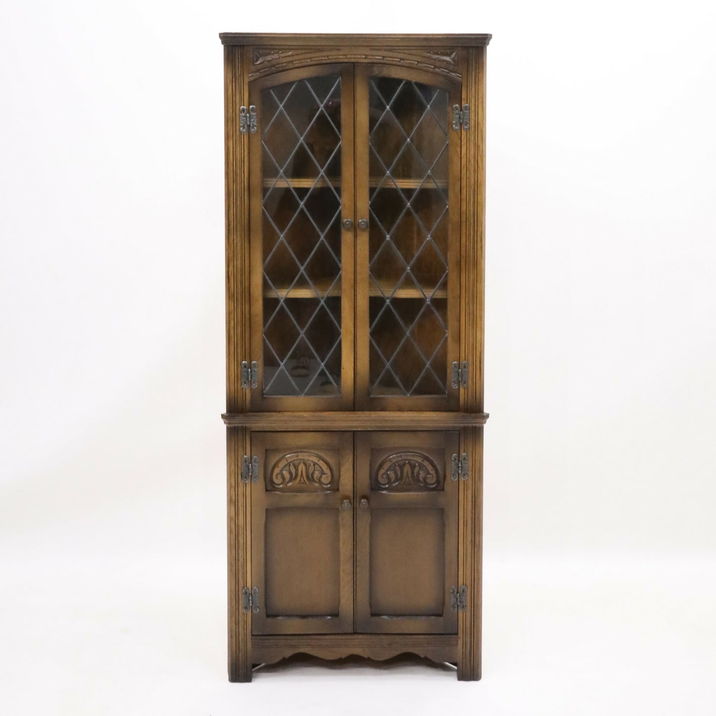 Old Charm Corner Display Cabinet with Leaded Glass Light Oak FREE UK Delivery*. SBR9512/0209D