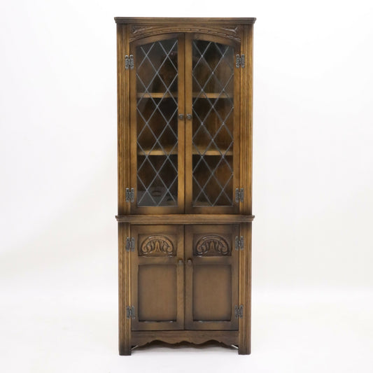 Old Charm Corner Display Cabinet with Leaded Glass Light Oak FREE UK Delivery*. SBR9512/0209D