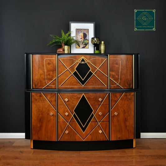 "The Washington", Art Deco Drinks Sideboard, BeautilityDrinks Cabinet, Cocktail