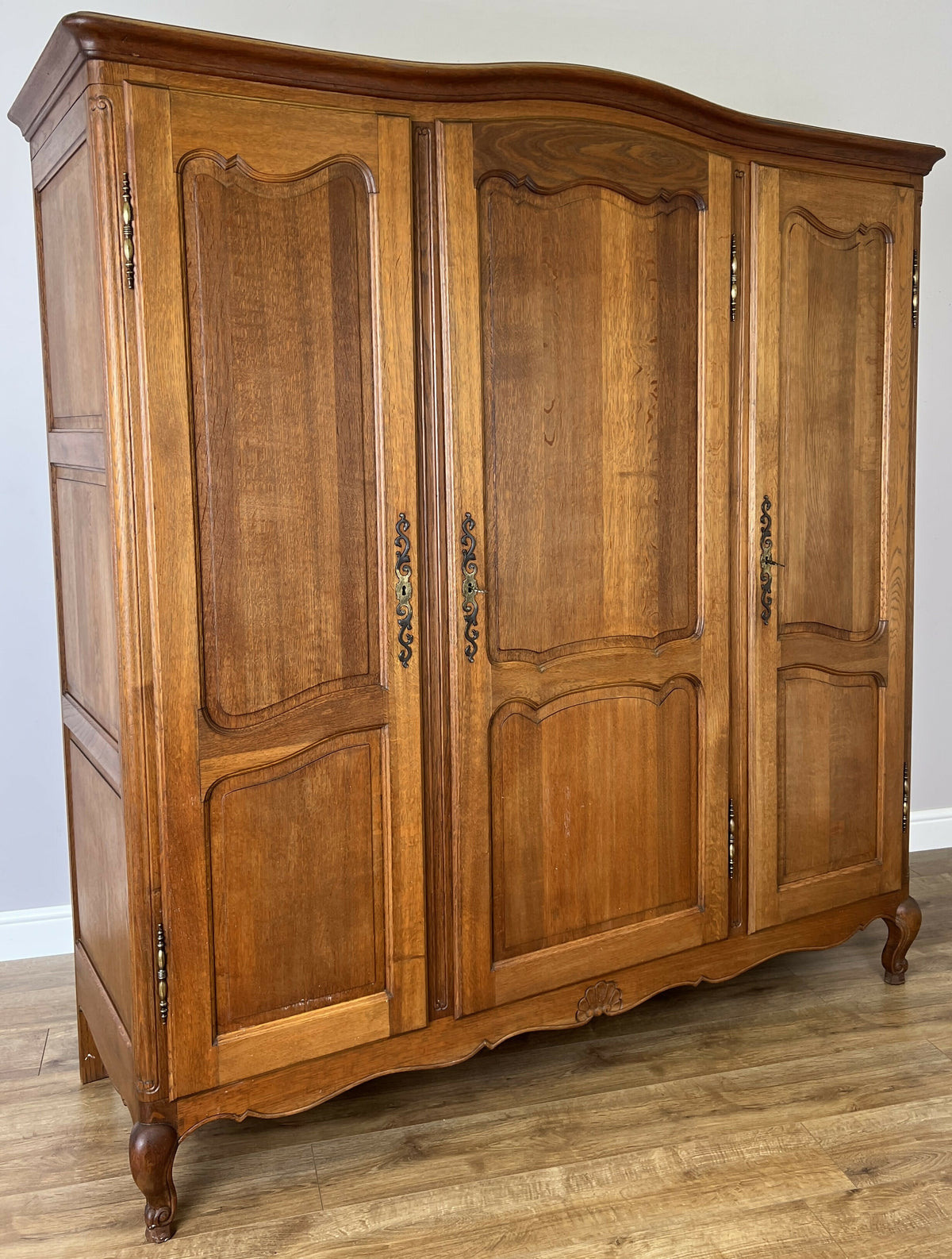 Wardrobe Vintage French Louis XVI Style Oak Three Door Carved Armoire LOT 6508
