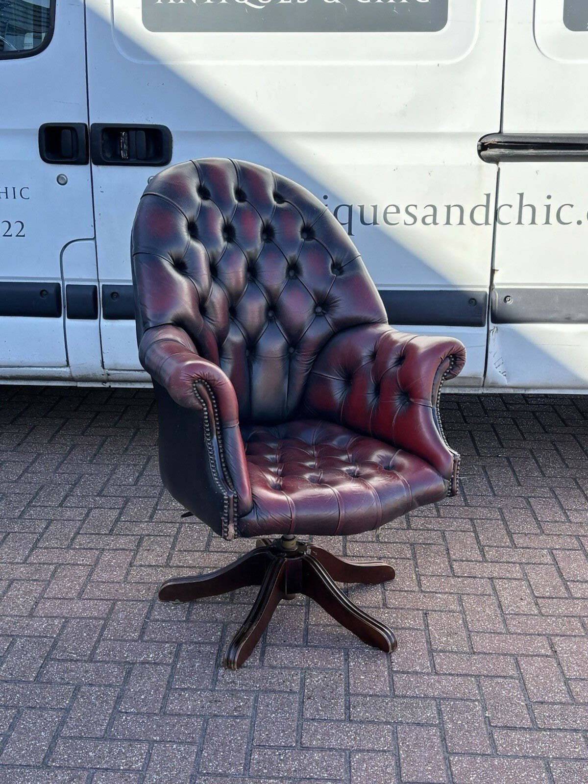 Vintage Red Leather Chesterfield Directors Swivel Armchair