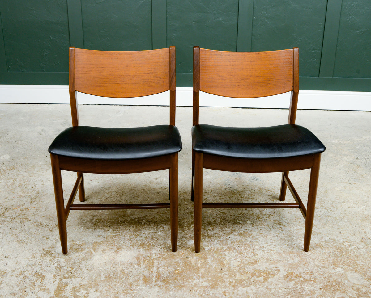 4 x Danish Teak Mid Century Dining Chairs with Black Seats -Glostrup Mobelfabrik