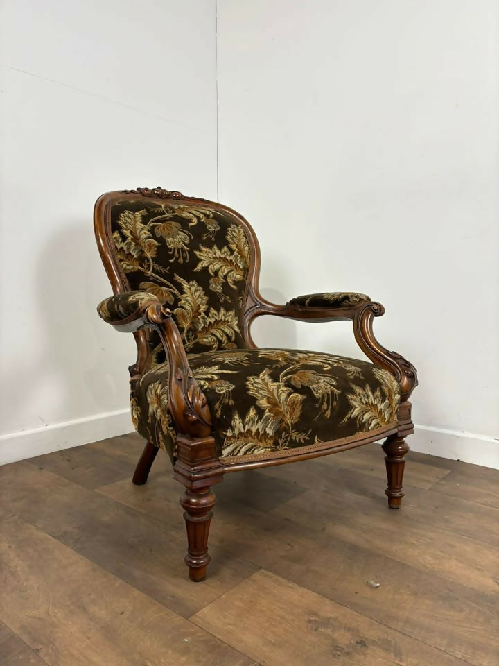 Victorian Armchair Floral Upholstered