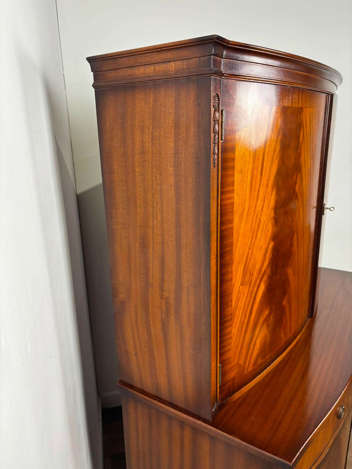 Reproduction Mahogany Bow Fronted Side Cabinet