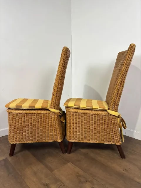 Pair Of Contemporary Wicker Back High Back Dining Chairs