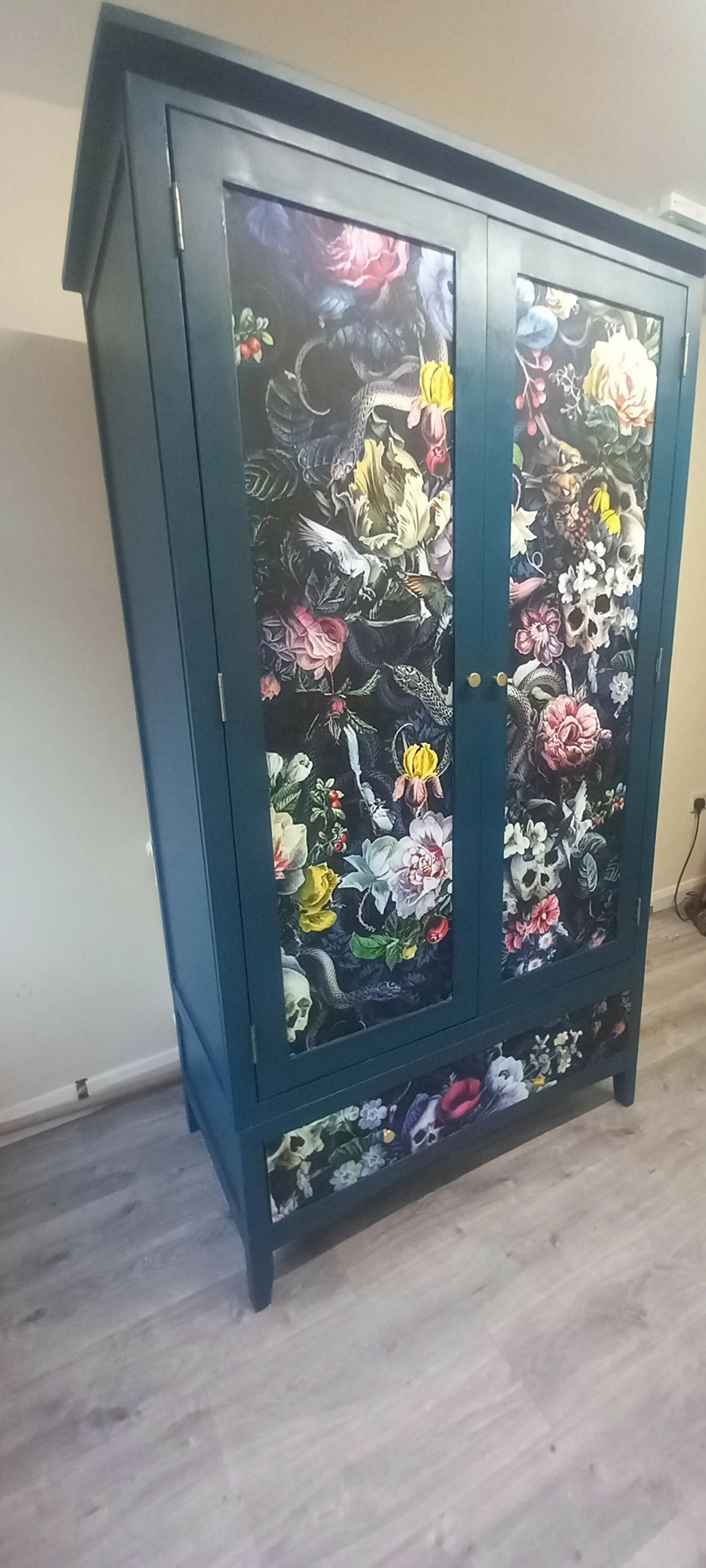 Upcycled Navy Wardrobe: Steampunk Skull & Roses Print