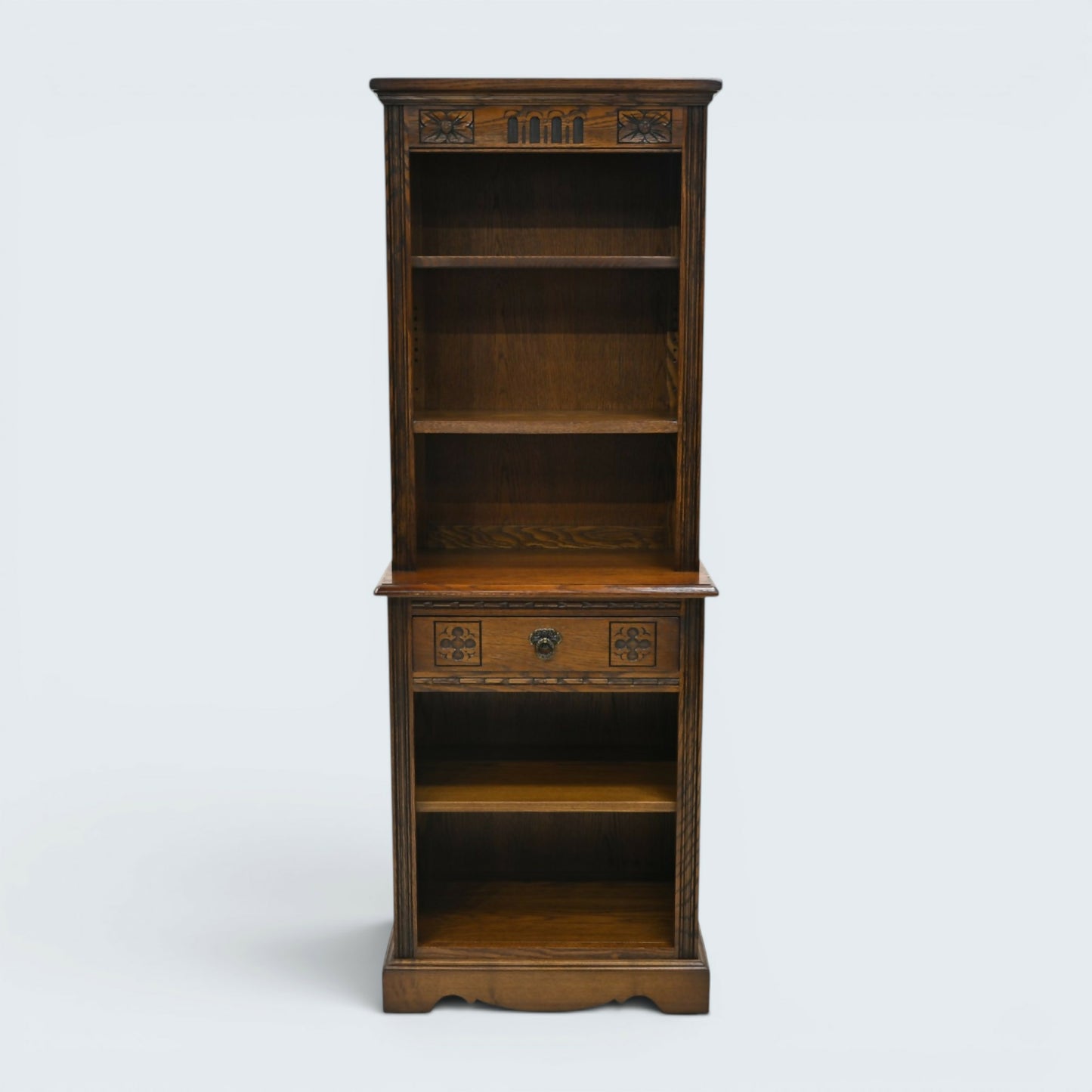 Old Charm Narrow Bookcase 4 Shelves Light Oak Carvings Drawer FREE UK Delivery*