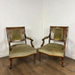 Pair Of Victorian Rosewood Inlaid Armchairs with Green Velvet Upholstery