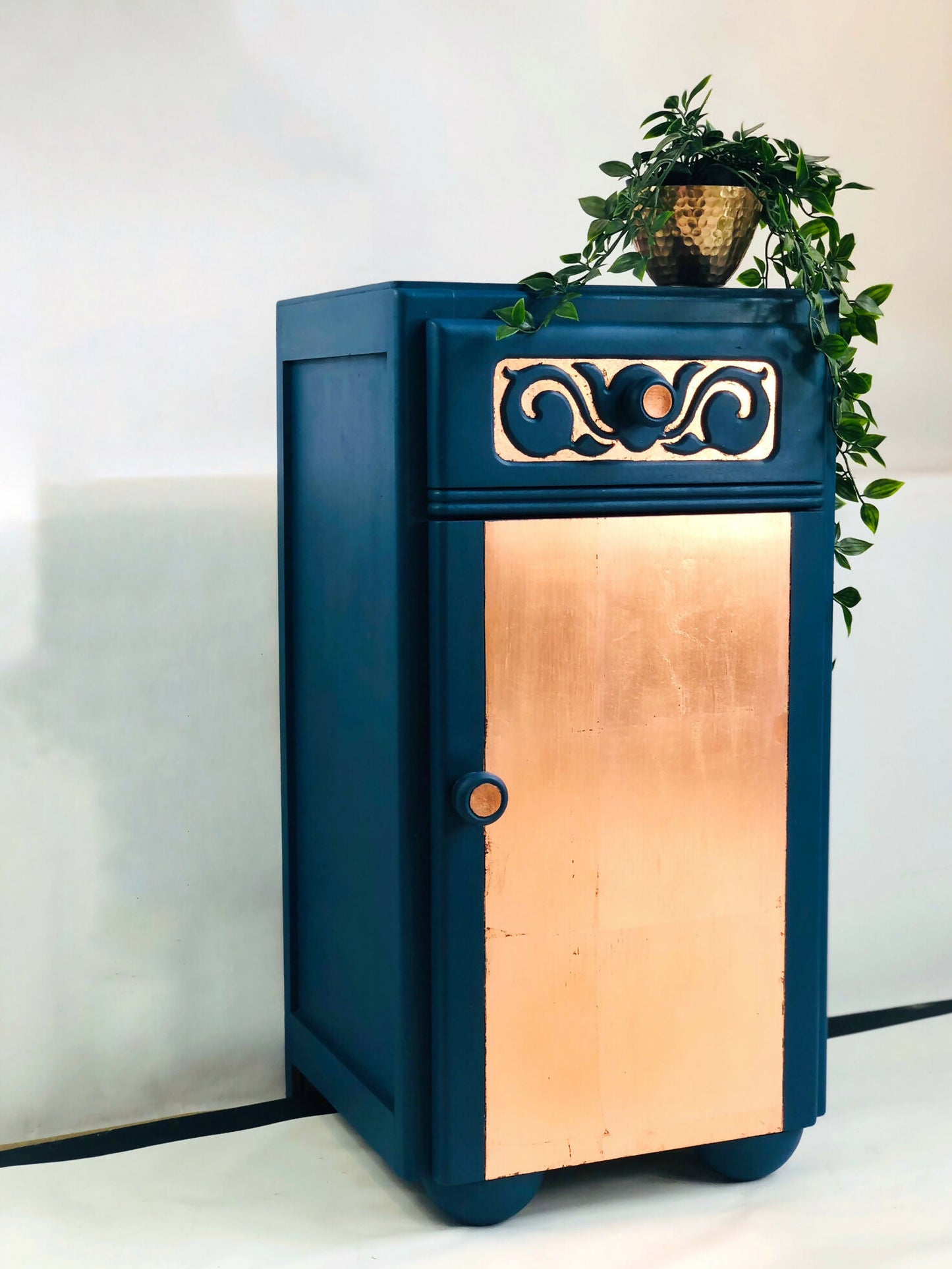 1930s Art Deco Hand Painted Copper Bedside Cabinet