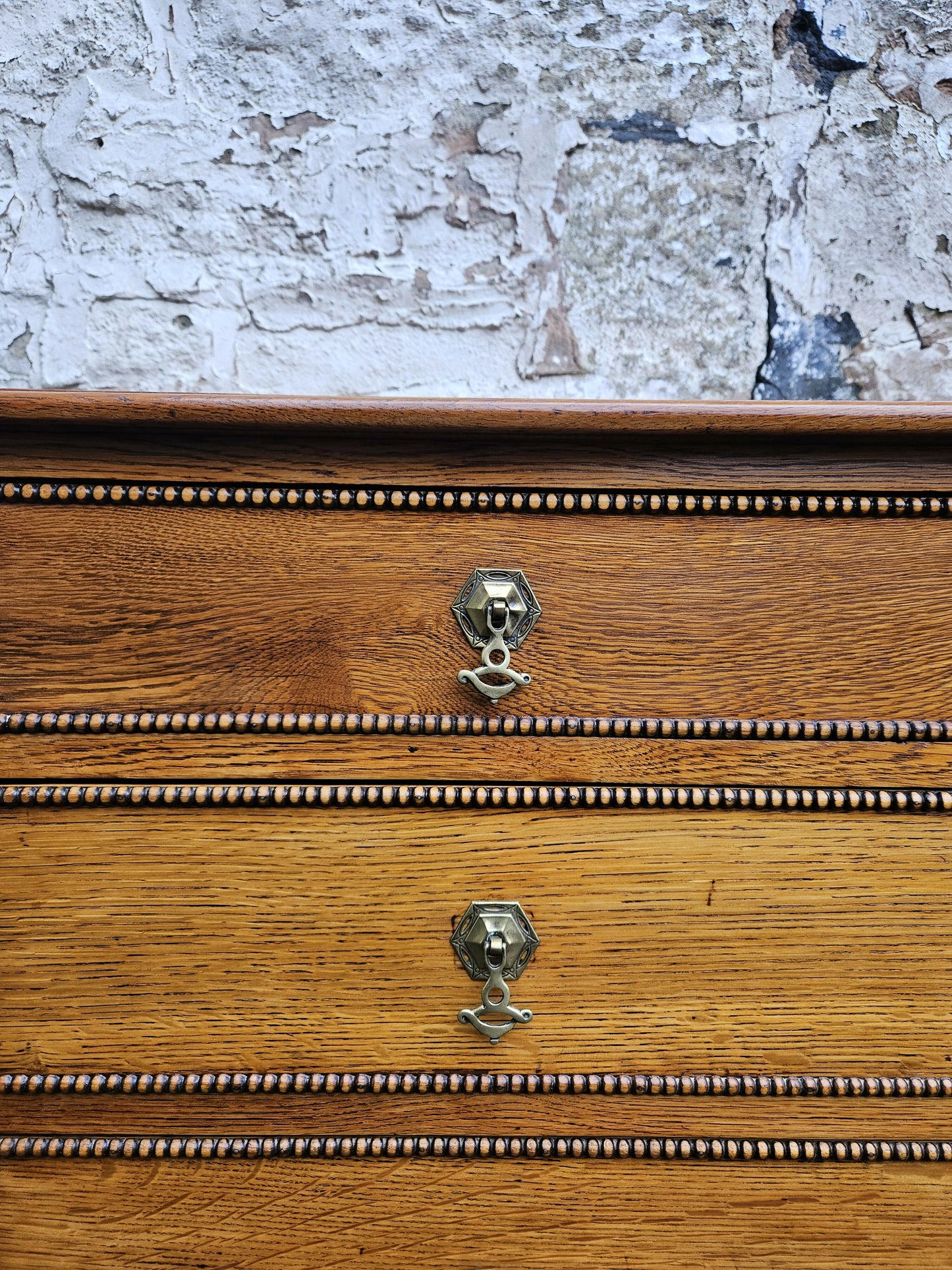 Vintage Oak Tallboy Chest of Drawers: Antique Cabinet with Detailing Four Drawer