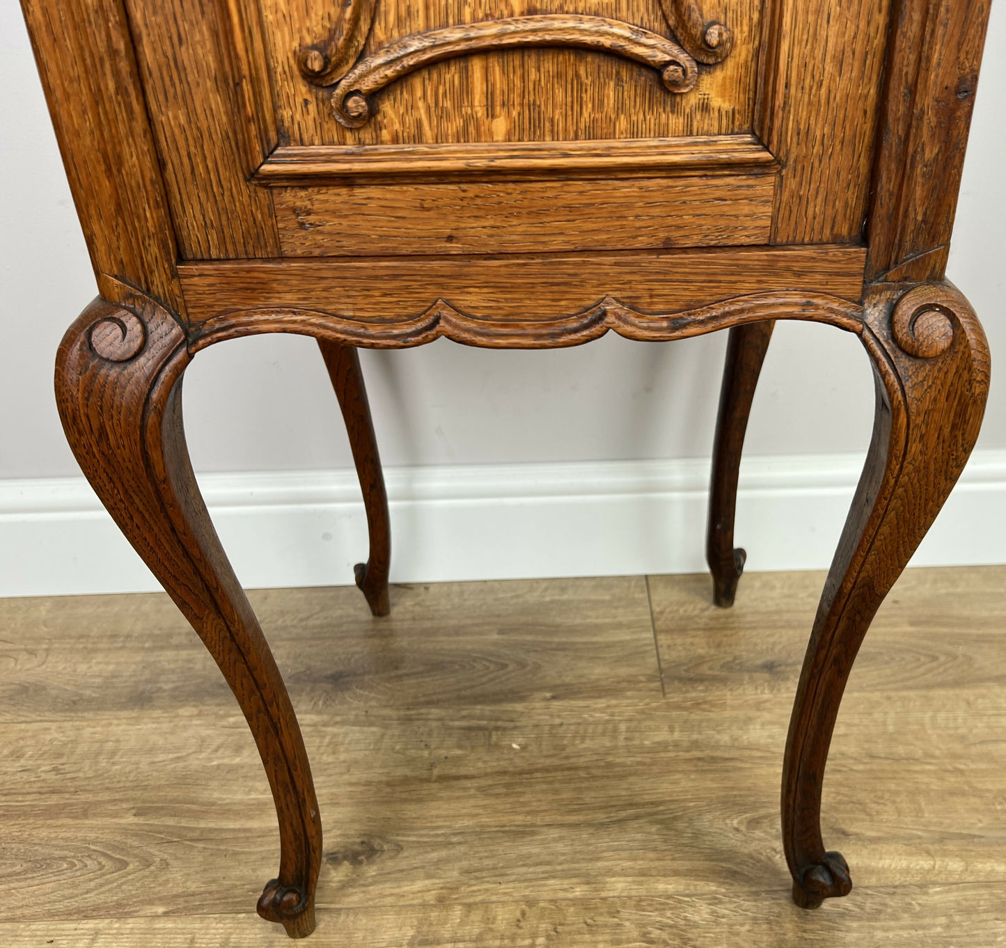 Bedside Table Antique French Marble Top Oak Cabinet Carved Cupboard LOT 6394