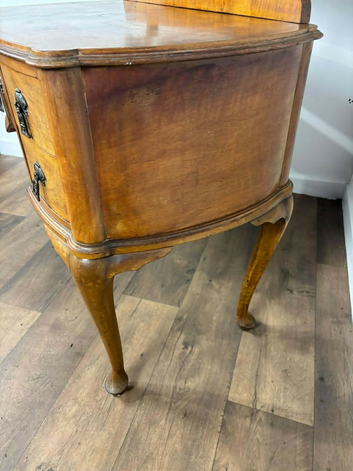 Vintage Walnut Veneered Dressing Table with Triptych Mirror