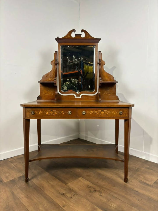 Edwardian Satinwood Inlaid Dressing Table With Swivel Mirror