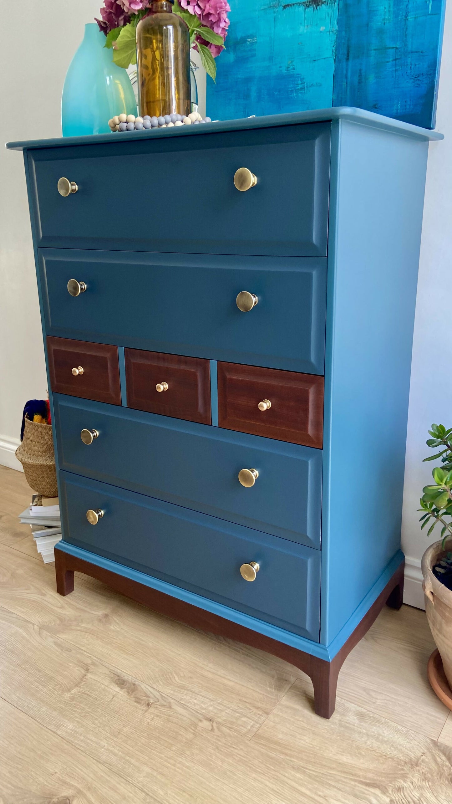 Stag Minstrel Chest of 7 Drawers upcycled in two tones Midcentury Modern