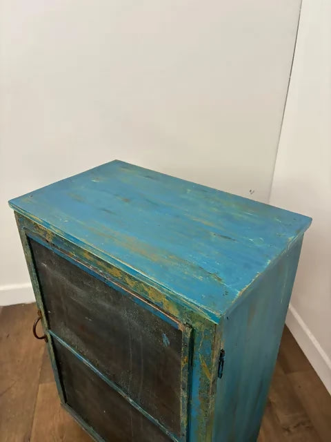 Rustic Indian Reclaimed Wood Blue Distressed Cabinet