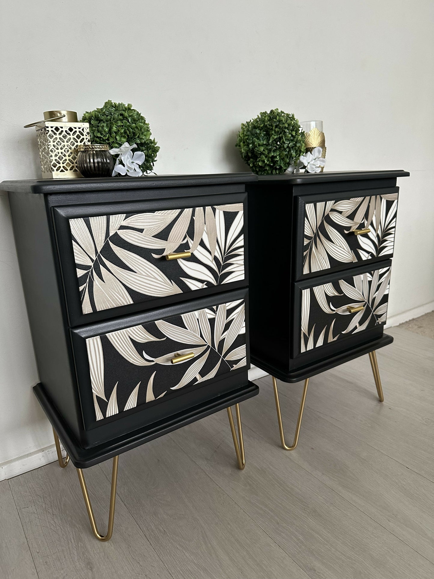 Black and Gold Leaf Bedsides drawers