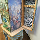 Hand painted and Decoupaged Alice in Wonderland Jewellery Armoire, whimsical vintage jewellery cabinet