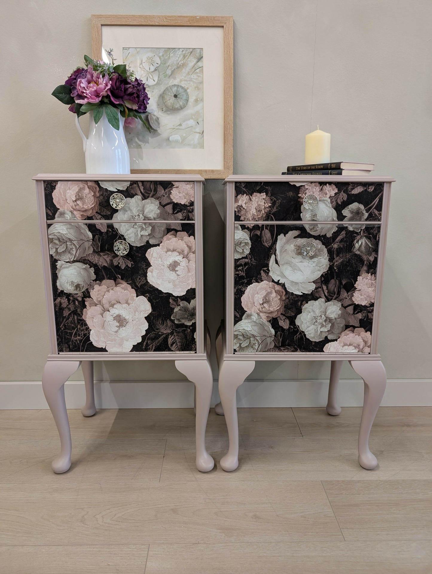 French Style Dressing Table with Matching Bedsides Dusky Pink and Floral