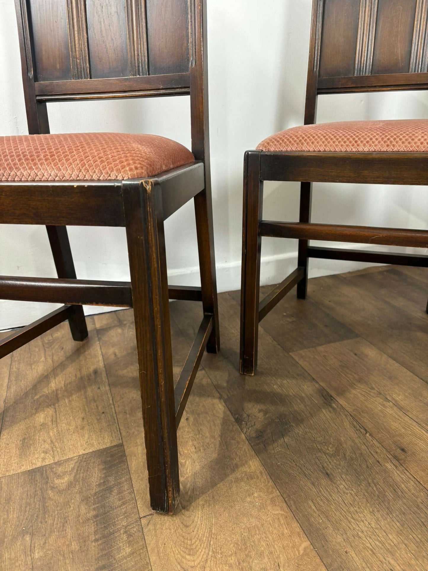 Vintage Set Of Four Oak Priory Style Dining Chairs