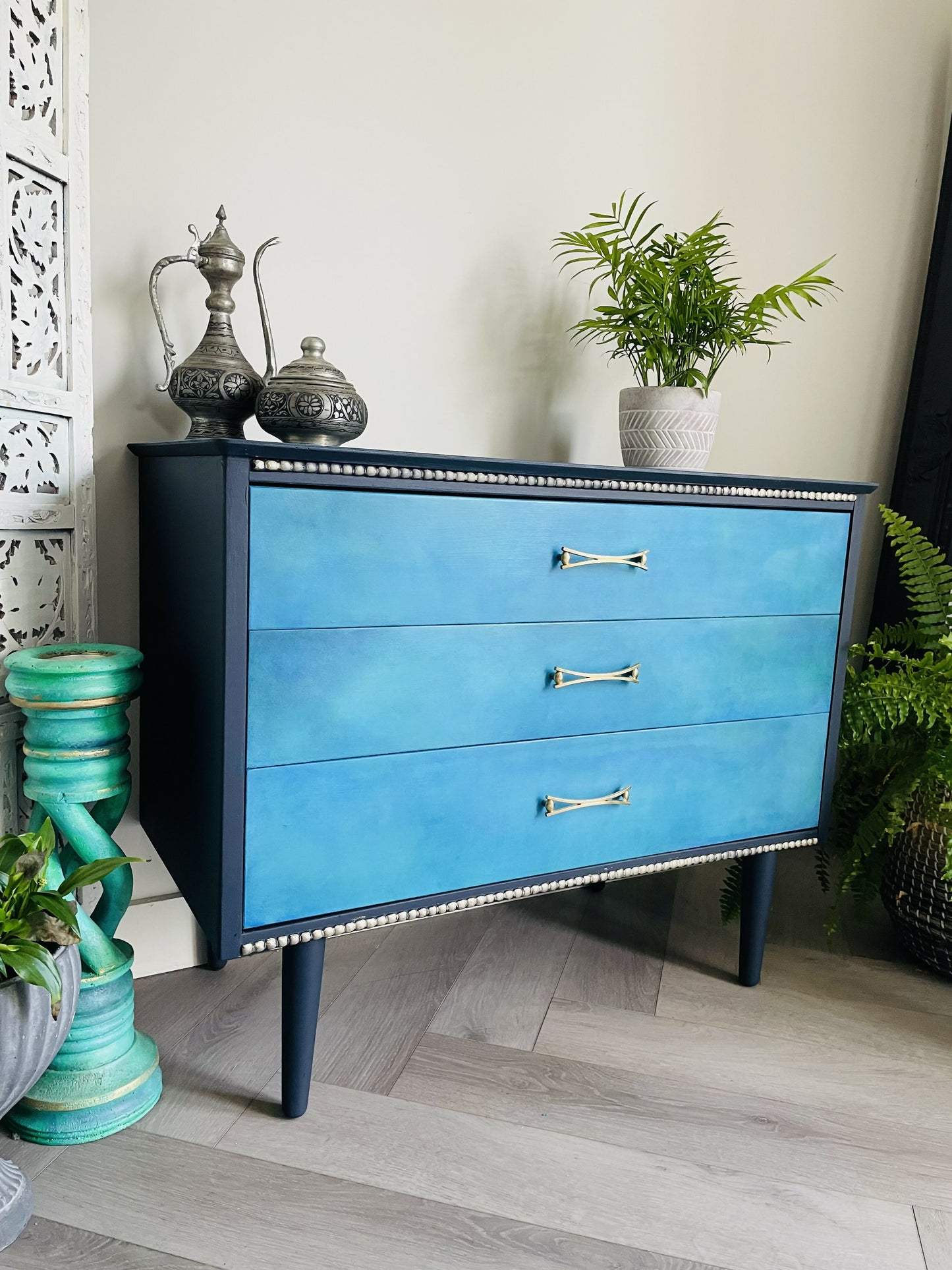 Mid Century Chest of Drawers Hand Painted Blue