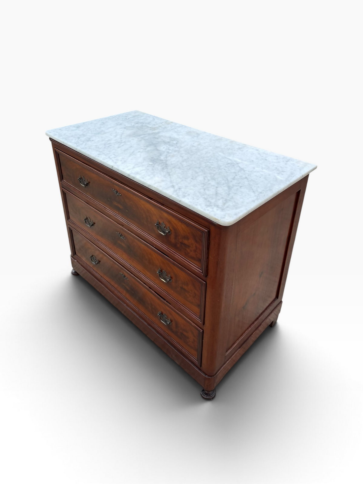 Antique Flame Mahogany Louis XVI Style Marble Top chest of drawers