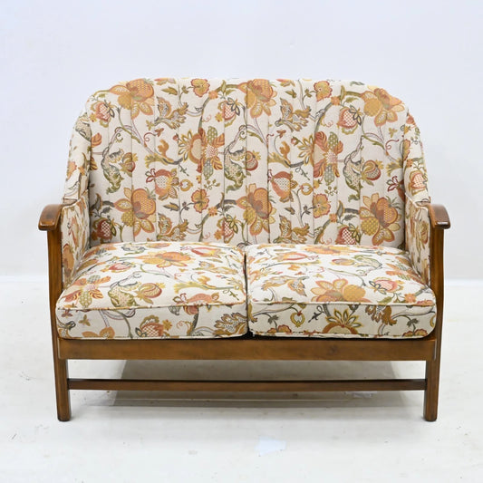 Vintage 2str Sofa Teak Frame 2 Seater Settee VGC Great Upholstery FREE Delivery. SBR11034/1010E