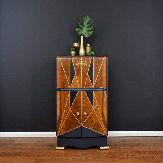 Navy-gold-art-deco-walnut-cocktail-cabinet-front