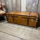 XL Tan Leather English Coffee Table Trunk