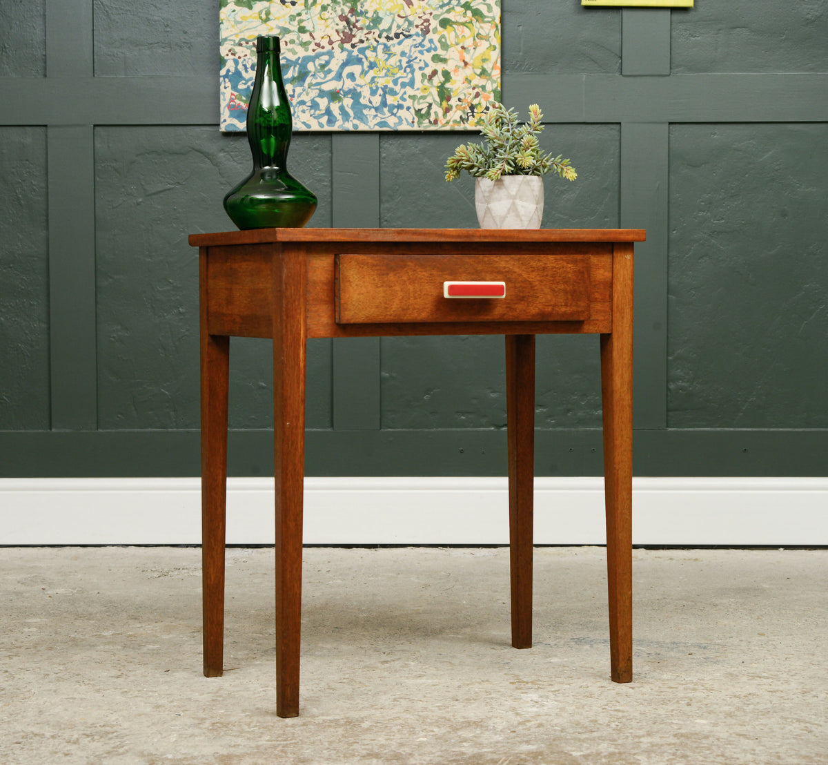 Mid Century Teak Console Table Side Table with Red Handle - 1960s