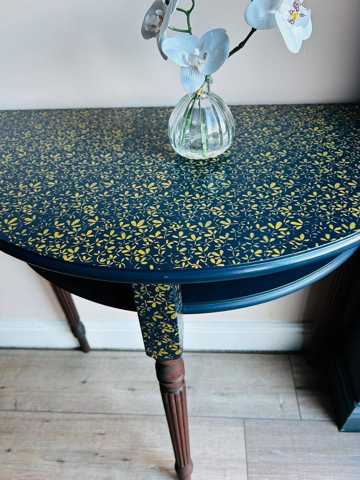 Half Moon Hall Table Upcycled/Refurbished Blue and Gold