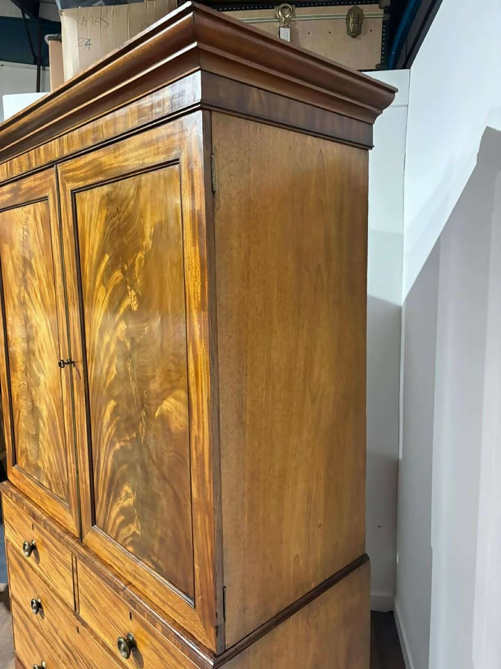 Georgian Flame Mahogany Linen Press