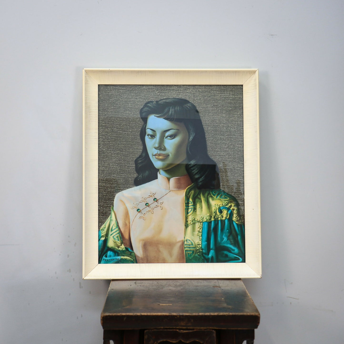 Miss Wong Picture in Original Cream Frame 1970s print by Vladimir Tretchikoff