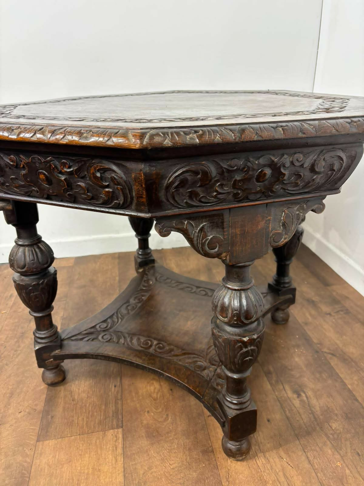 Early Victorian Heavily Carved Oak Octagonal Centre Table